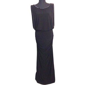 ELEGANT BLACK SLEEVELESS FORMAL GOWN FLOOR LENGTH EVENING PARTY DRESS